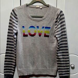 GAP graphic LOVE Sweater gray striped sleeves S